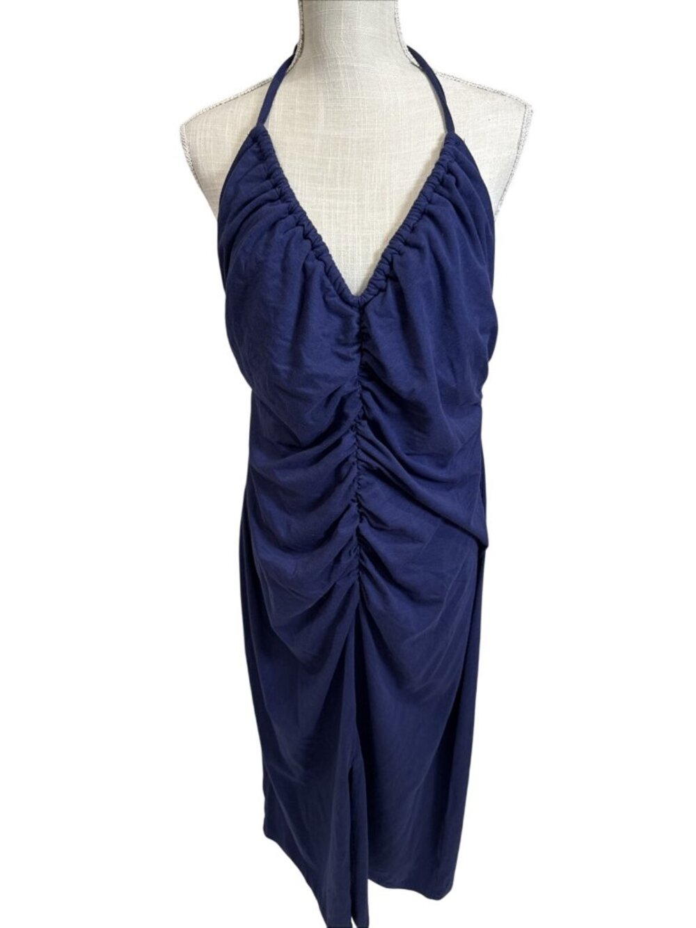 Universal Thread Navy Blue Halter V-Neck Rouched Midi Dress XXL